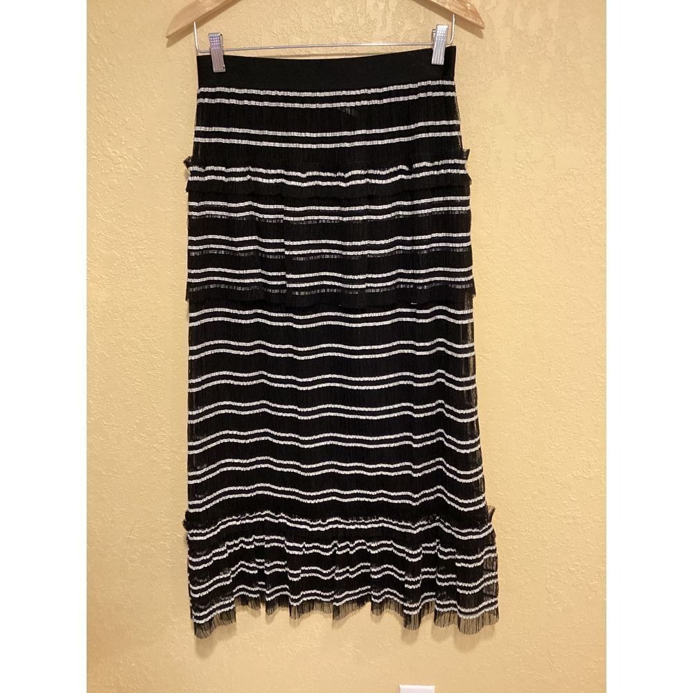 Leon Max Limited Edition/Max Studio ruffled tulle‎ black/white maxi skirt, SZ SM